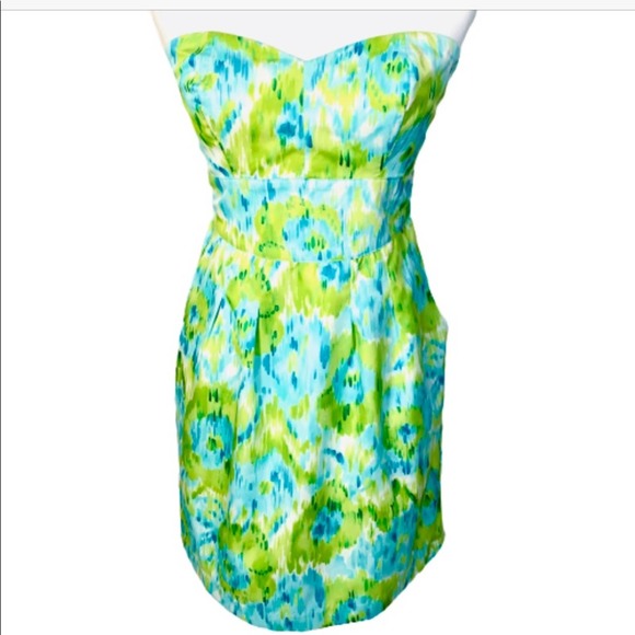Walter Baker Floral Green Blue Strapless Dress - Picture 1 of 12